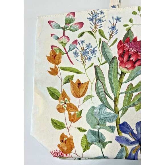 Estee Lauder White Floral Printed Canvas Shopper Tote Bag Mint Green Liner "New" - Picture 6 of 12